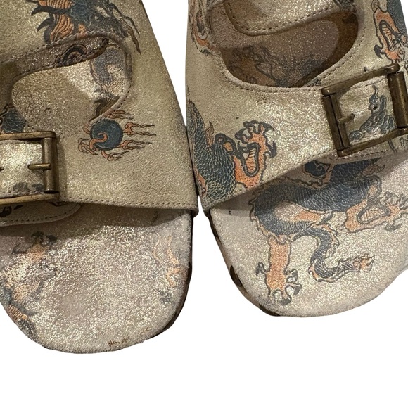 Rare Vtg Bridget Platform Wedge Leather Sandals Dragon Tattoo Print, Sz 9 - Picture 15 of 16
